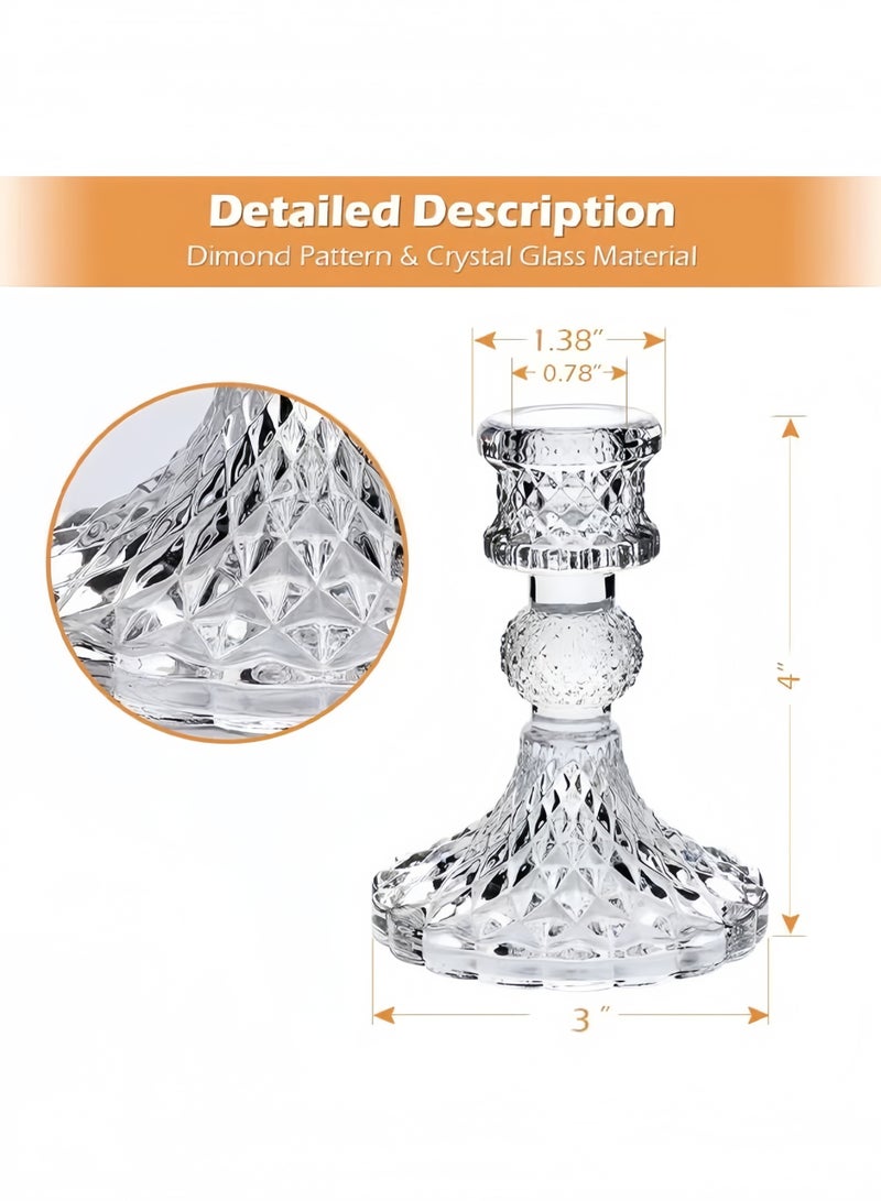 Glass Candlestick Holders 4inch Taper Candle Holders Clear Glass Candle Holders for Wedding Festival, Party & Festival Decor - Image 2