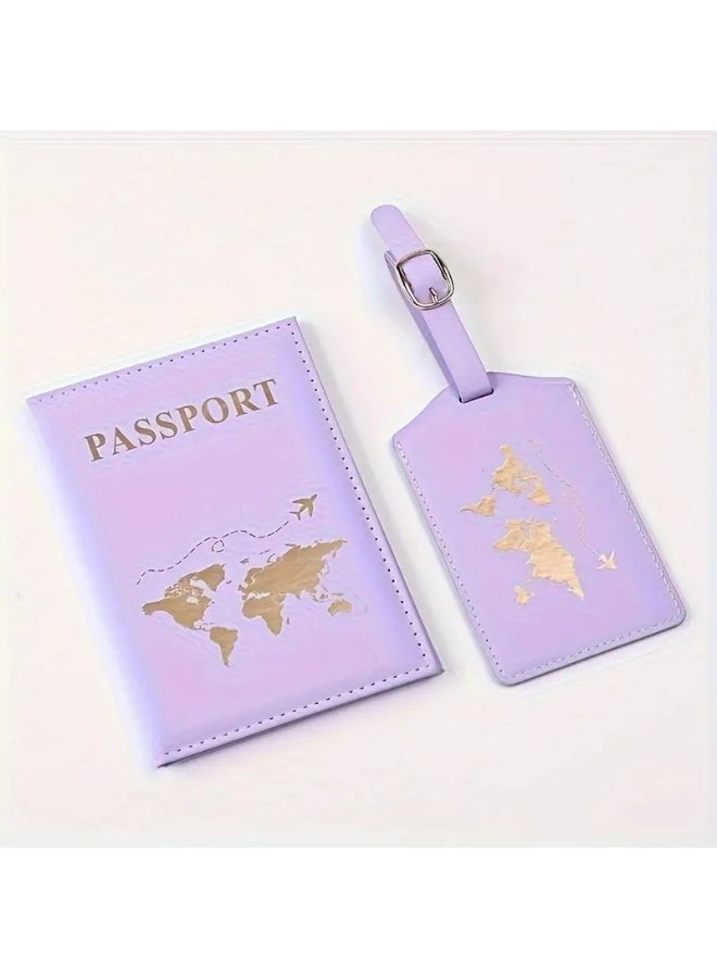 Kandid Travel Passport Holder and Luggage Tag Set, Faux Leather, Classic Style, Unisex (PURPLE SET) - Image 1