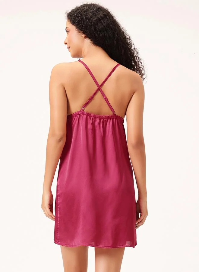 Clovia Satin Cross Strap Back Slip Dress
