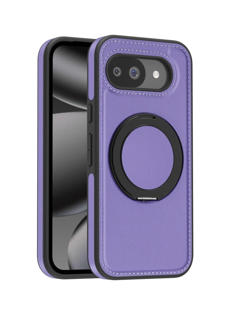 Magnetic case compatible with Google Pixel 10a, featuring a 360° rotating ring mount; leather case compatible with magnetic car mounts 【Mag-Safe compatible】