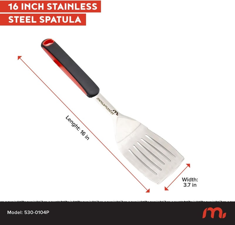 Megamaster Stainless Steel Grill Spatula, BBQ Tool with Red & Black Rubber Handle, Heavy-Duty Grilling Accessory for Outdoor Cooking - 530-0104P - Image 2