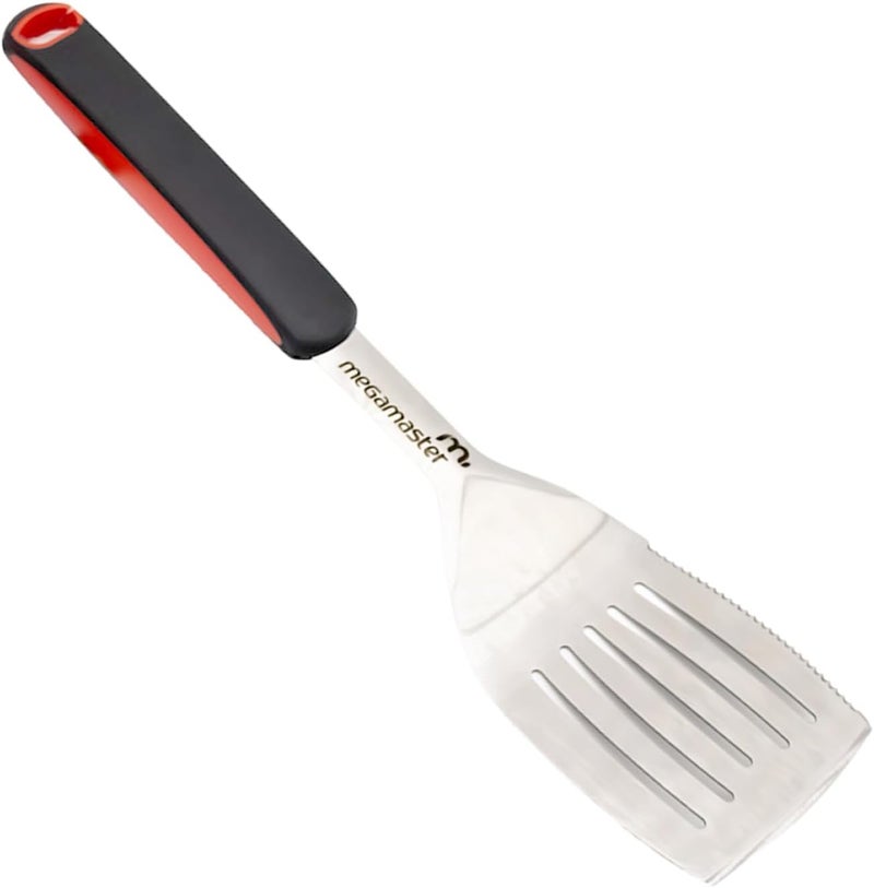 Megamaster Stainless Steel Grill Spatula, BBQ Tool with Red & Black Rubber Handle, Heavy-Duty Grilling Accessory for Outdoor Cooking - 530-0104P - Image 1