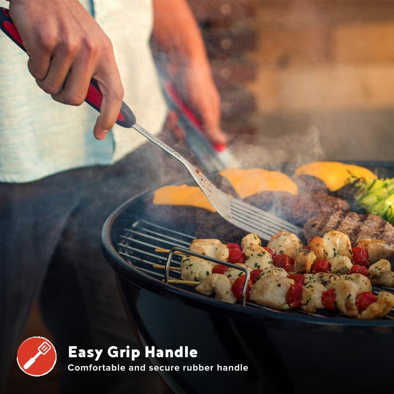 Megamaster Stainless Steel Grill Spatula, BBQ Tool with Red & Black Rubber Handle, Heavy-Duty Grilling Accessory for Outdoor Cooking - 530-0104P - Image 4
