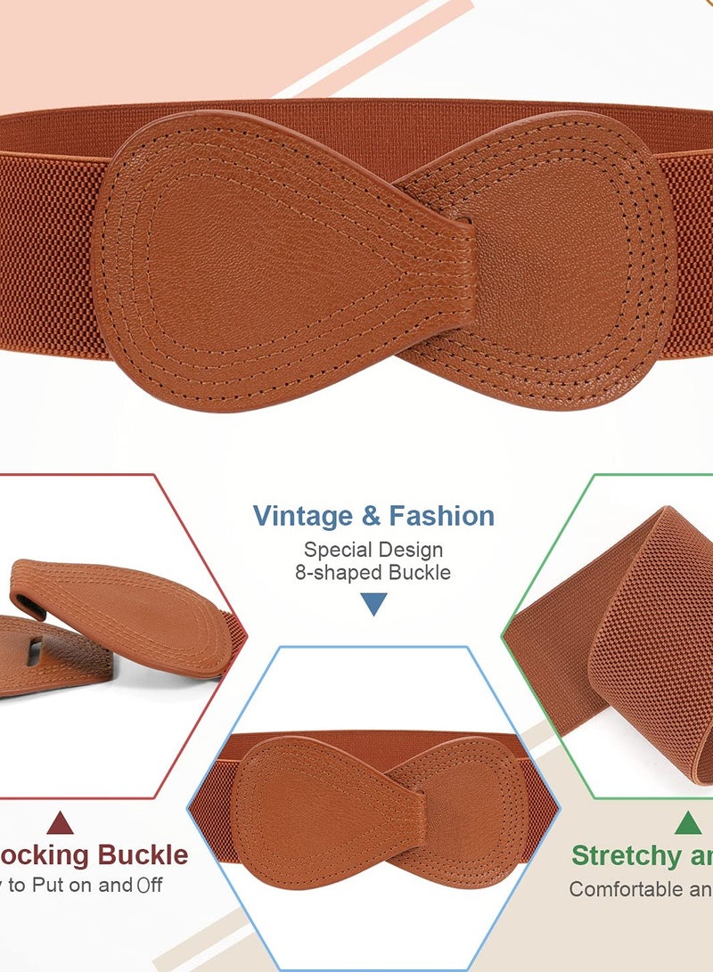 SOLARAE Women Stretchy Belt for Dresses Vintage Elastic Wide Waist Belt Elastic Belt for Ladies Dress Decoration - Image 3
