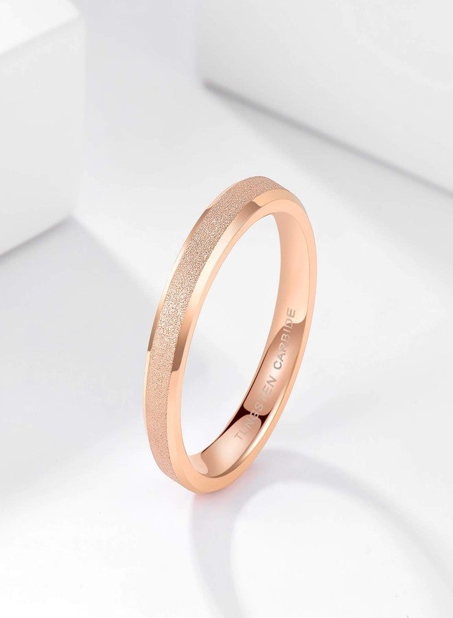 Greenpod 4mm Rose Gold Plated Wedding Bands for Women Sandblasted Tungsten Rings Comfort Fit Size 7 - Image 2