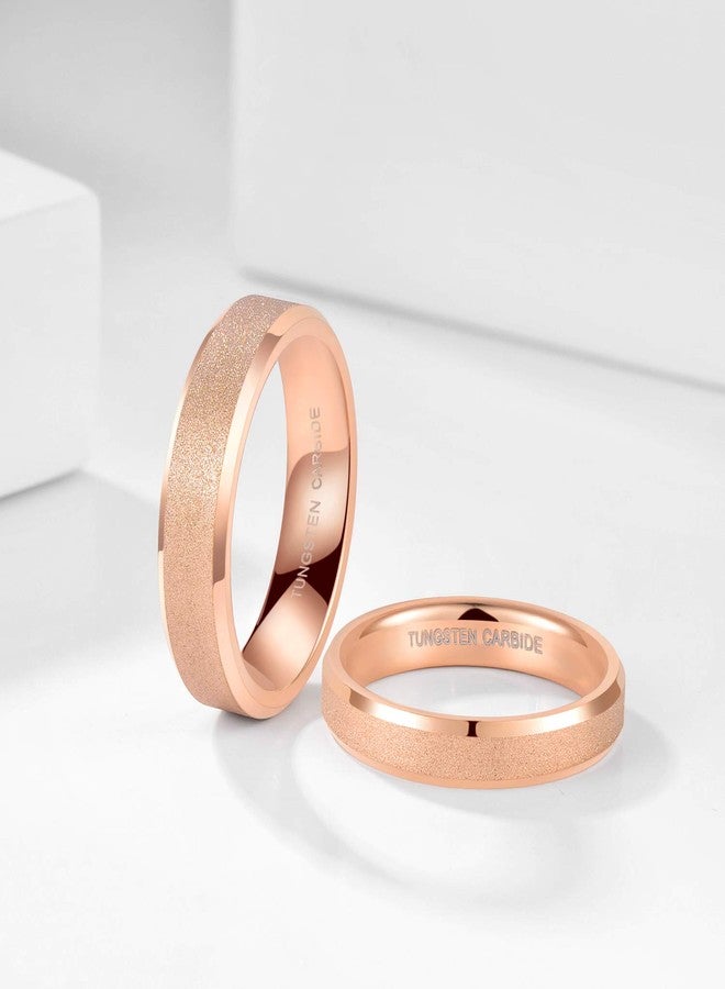 Greenpod 4mm Rose Gold Plated Wedding Bands for Women Sandblasted Tungsten Rings Comfort Fit Size 7 - Image 3