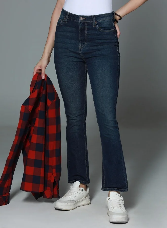 HIGH STAR Women's Indigo 100% Cotton Bleached Full Length Slim Fit Jeans