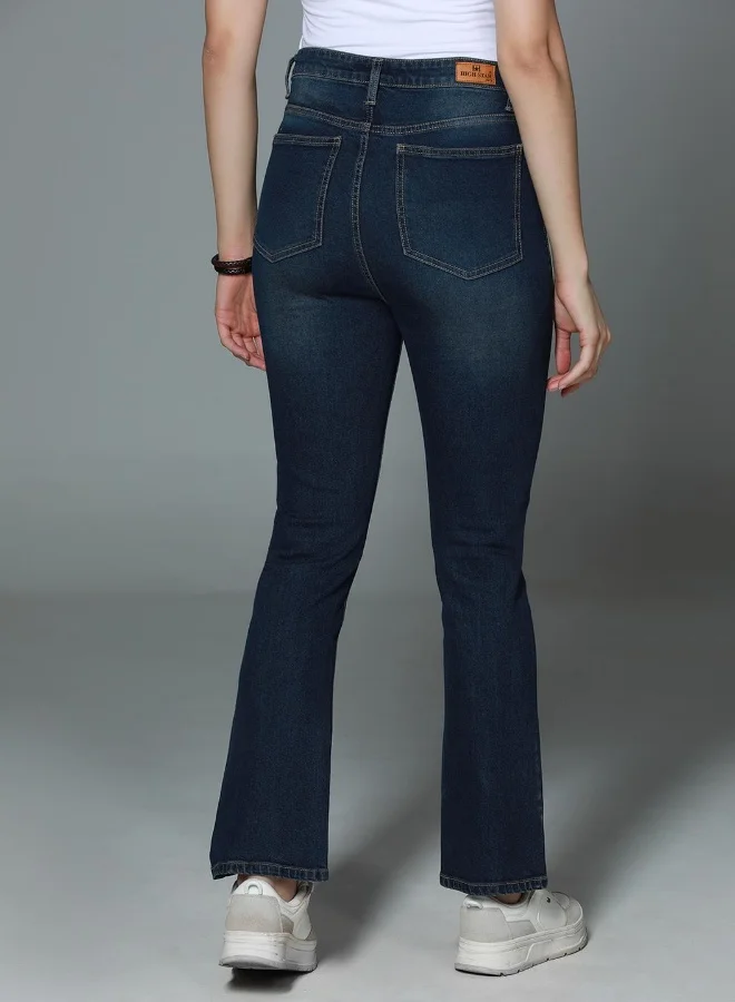 HIGH STAR Women's Indigo 100% Cotton Bleached Full Length Slim Fit Jeans