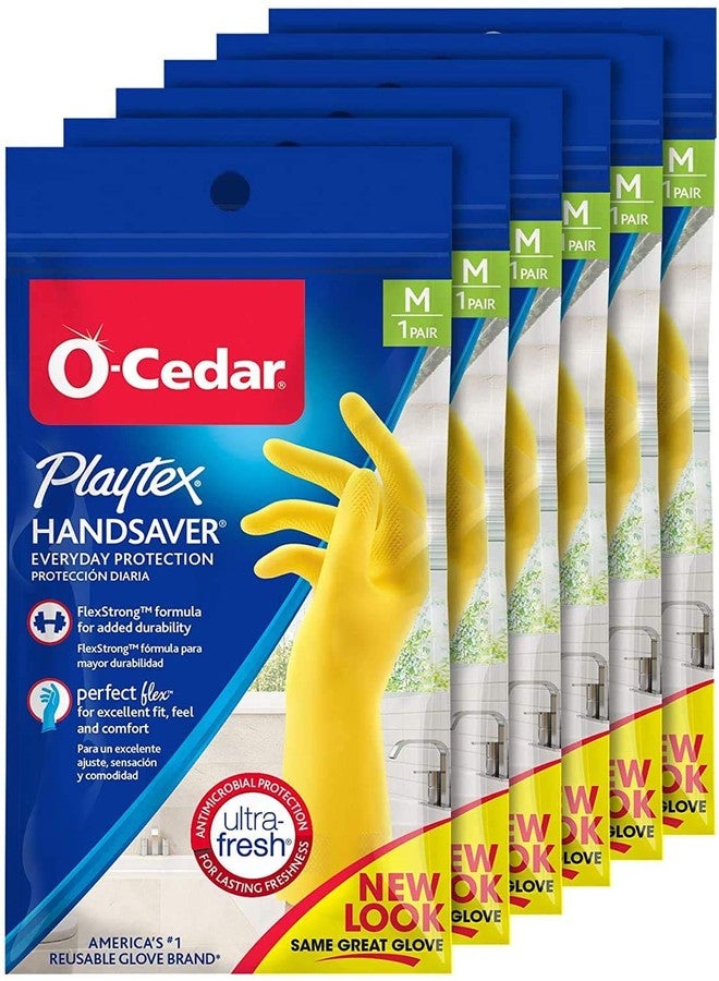 Playtex HandSaver Reuseable Rubber Cleaning Gloves (Medium, 6 Pairs), Everyday Protection Reusable Household Gloves,6 Count (Pack of 1) - Image 1