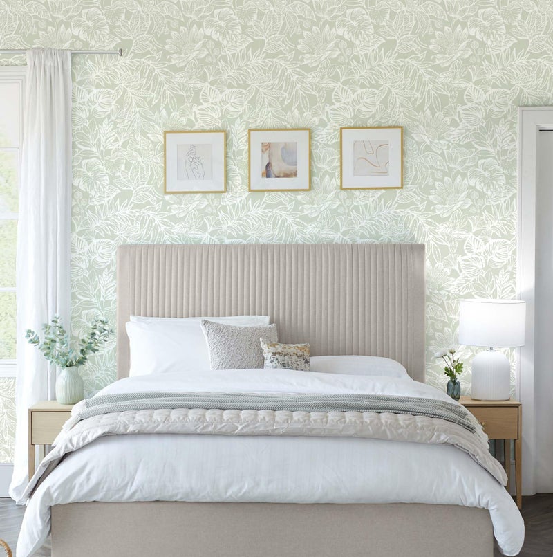 Micpolo Peel and Stick Wallpaper Modern Wall Paper Green Boho Contact Paper Bedroom Bathroom Wallpaper Peel and Stick Light Green Tropical Leaf Removable Self-Adhesive Wall Decor 17.3" x 118" - Image 4