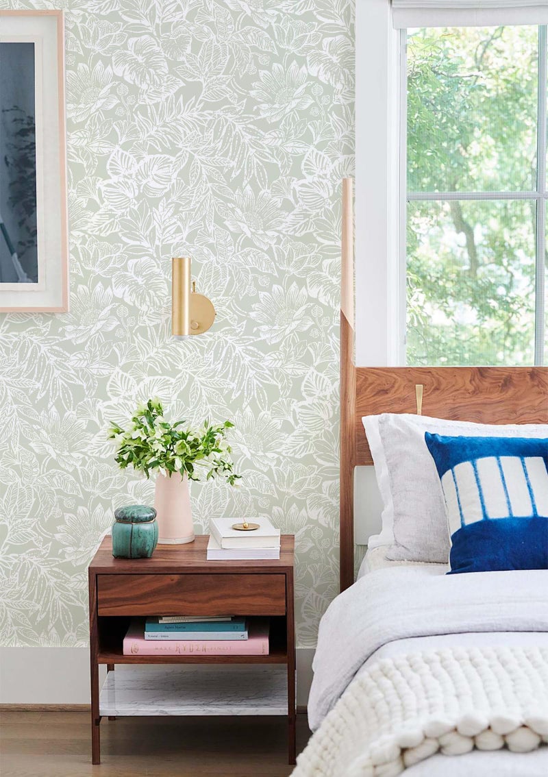Micpolo Peel and Stick Wallpaper Modern Wall Paper Green Boho Contact Paper Bedroom Bathroom Wallpaper Peel and Stick Light Green Tropical Leaf Removable Self-Adhesive Wall Decor 17.3" x 118" - Image 2