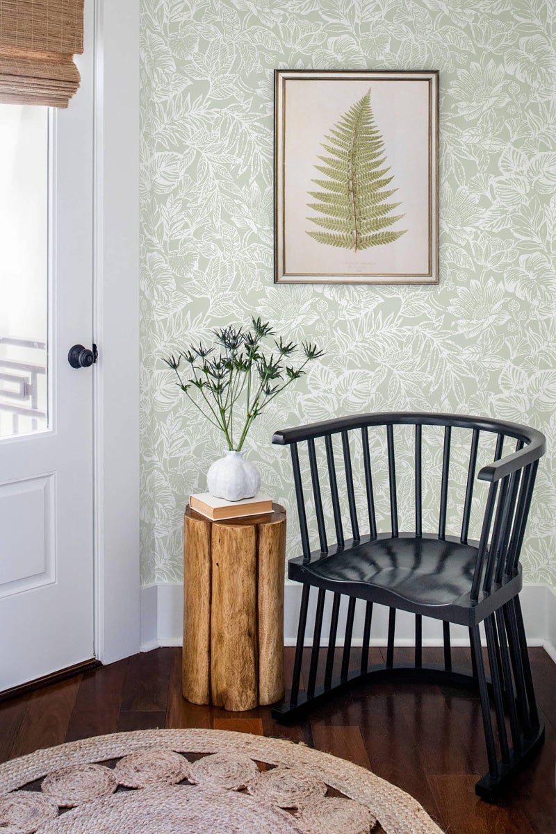 Micpolo Peel and Stick Wallpaper Modern Wall Paper Green Boho Contact Paper Bedroom Bathroom Wallpaper Peel and Stick Light Green Tropical Leaf Removable Self-Adhesive Wall Decor 17.3" x 118" - Image 5