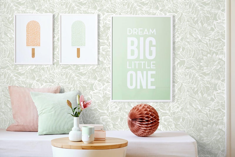 Micpolo Peel and Stick Wallpaper Modern Wall Paper Green Boho Contact Paper Bedroom Bathroom Wallpaper Peel and Stick Light Green Tropical Leaf Removable Self-Adhesive Wall Decor 17.3" x 118" - Image 3