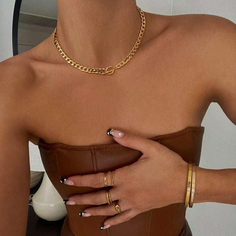 CHESKY 14K Gold Plated Chunky Necklace for Women, Trendy Cuban Link Chain Thick Toggle Necklaces Non Tarnish Jewelry - Image 5