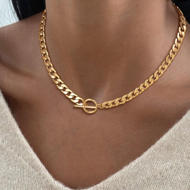 CHESKY 14K Gold Plated Chunky Necklace for Women, Trendy Cuban Link Chain Thick Toggle Necklaces Non Tarnish Jewelry - Image 4