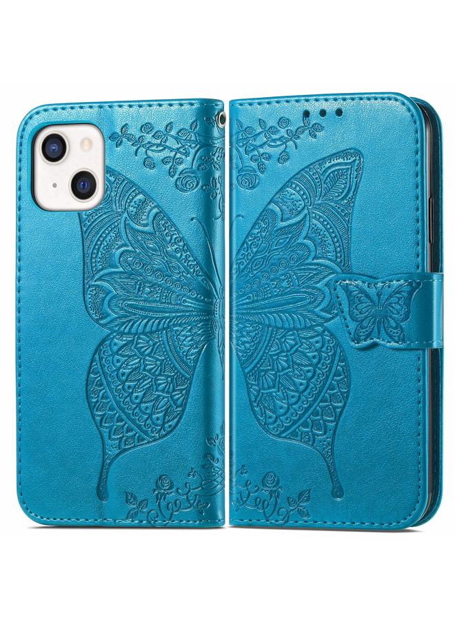 Zaboon Case For iPhone 13 Butterfly Love Flower Embossed Horizontal Flip Leather Case with Bracket / Card Slot / Wallet / Lanyard - Image 2