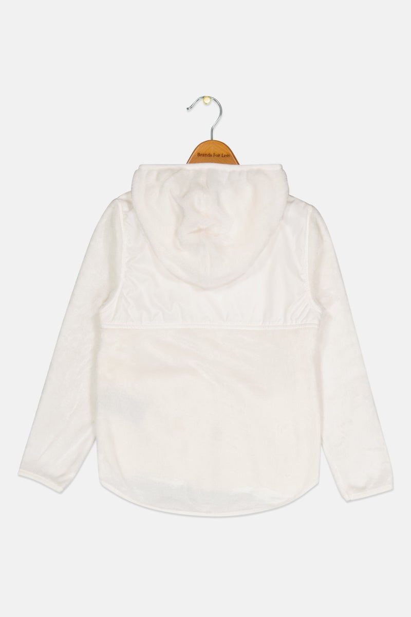 NAUTICA جاكيت بنات أطفال مزين بشعار من الفرو الصناعي بغطاء رأس، أبيض - Image 3