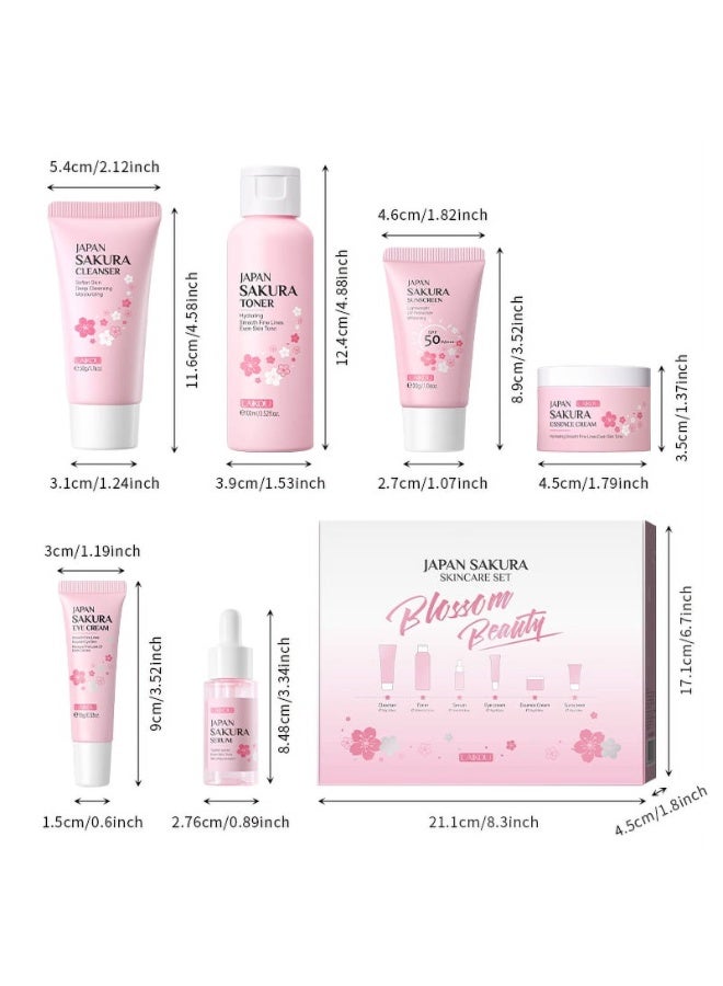 Laikou Laikou Japan Sakura Skincare Set 6PCS | Complete Facial Care Kit with Cleanser, Toner, Serum, Eye Cream, Essence Cream & Sunscreen | Hydrating, Brightening & Anti-Aging | For Day & Night Use  - Image 5