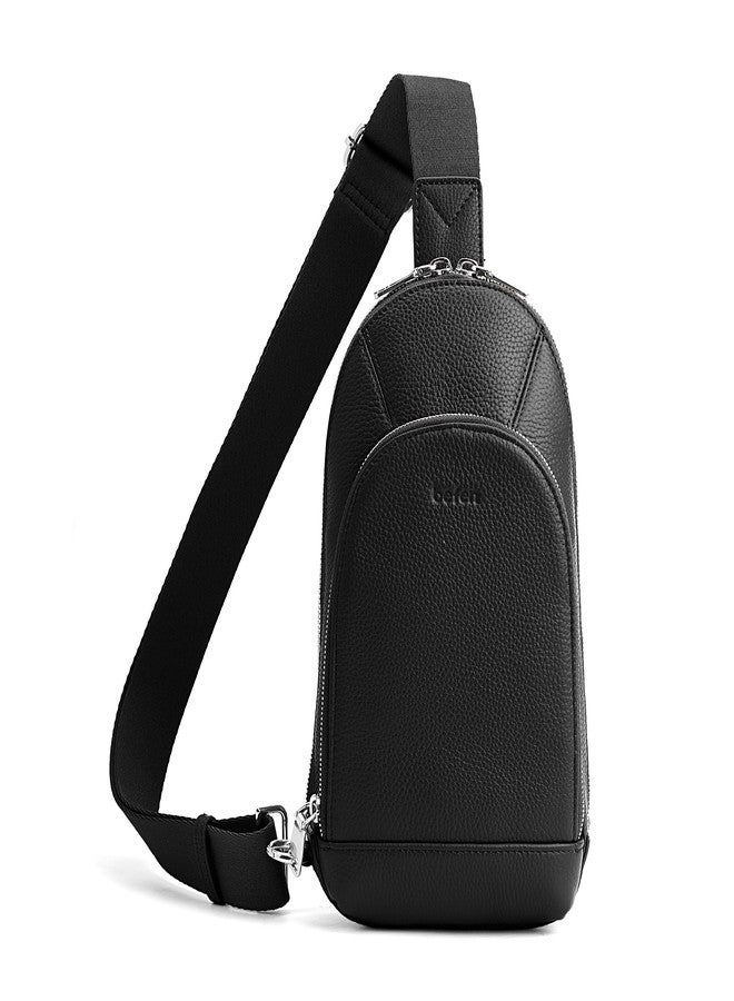 befen Anti Theft Genuine Leather Sling Bag for Women, Black Leather Crossbody Bags with RFID Blocking Card Slots, Fanny Packs Chest Bag with Adjustable Wipe Strap, Ladies Crossbody Purses for Travel - Image 1