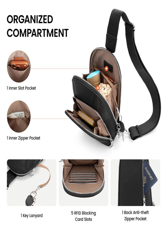 befen Anti Theft Genuine Leather Sling Bag for Women, Black Leather Crossbody Bags with RFID Blocking Card Slots, Fanny Packs Chest Bag with Adjustable Wipe Strap, Ladies Crossbody Purses for Travel - Image 4