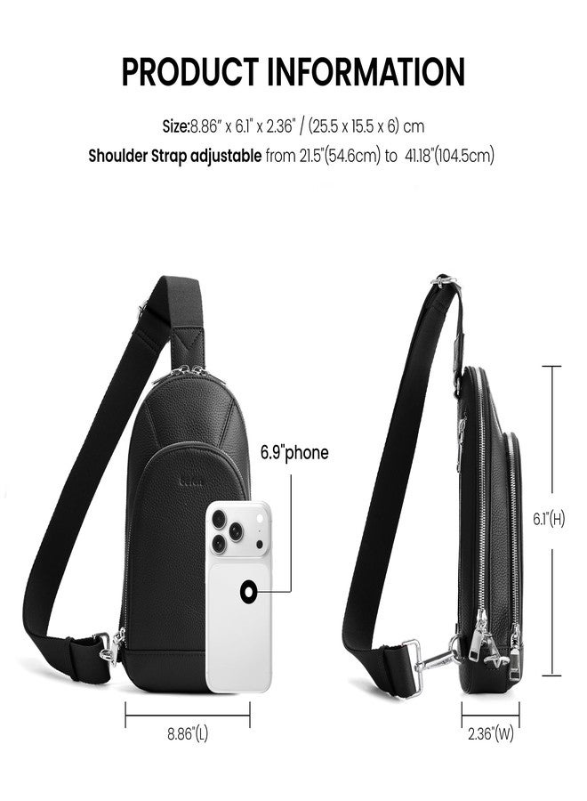 befen Anti Theft Genuine Leather Sling Bag for Women, Black Leather Crossbody Bags with RFID Blocking Card Slots, Fanny Packs Chest Bag with Adjustable Wipe Strap, Ladies Crossbody Purses for Travel - Image 5
