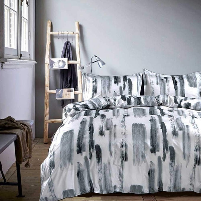 ART DUVET COVER SET KING 3 PIECE 90 X 90 LUXURY MICROFIBER DOWN COMFORTER QUILT COVER WITH ZIPPER CLOSURE TIES BEST MODERN STYLE FOR MEN AND WOMEN BLACK AND WHITE GRAY GREY