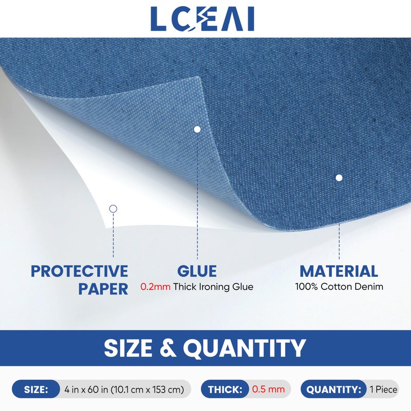 LCEAI Denim Patches for Inside Jeans - Iron On Patches for Jeans - Jeans Patch for Repairing Pant Holes and Covering Imperfections, Large Size, 4 in. x 60 in.Denim Blue - Image 2