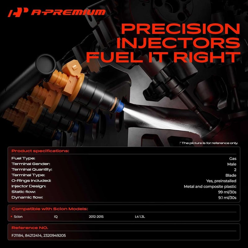 A-Premium Fuel Injector Replacement Set for Scion iQ 2012-2015, 1.3L L4 GAS DOHC - Image 2