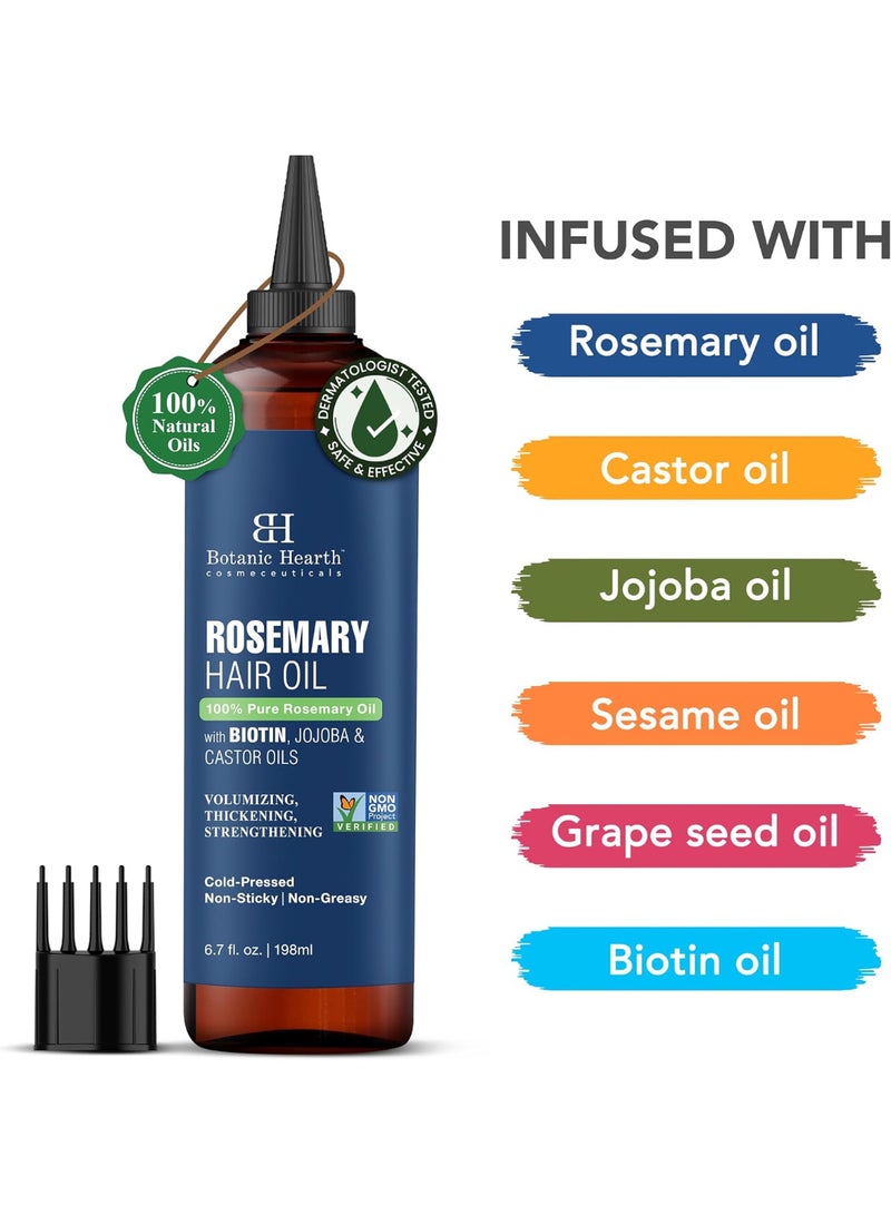 Botanic Hearth Botanic Hearth 100% Pure Rosemary Oil for Hair Growth (Rosemay Oil for Hair Growth), Enriched with Biotin, Hair Strengthening Treatment, With Jojoba Oil and Castor Oil, 6.7 fl oz - Image 3