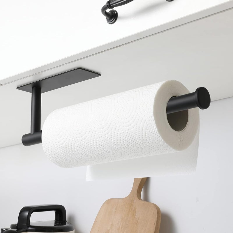 Kitchen Tissue Roll Holder 304 Stainless Steel Rustproof Self Adhesive or Screws Mounted Towel Hanger for Wall or Under Cabinet (Black) - Image 4