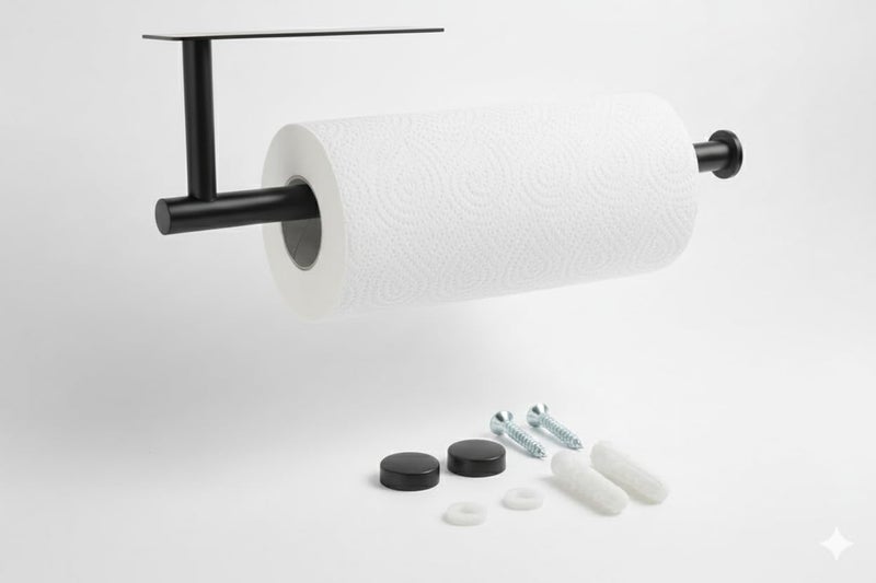 Kitchen Tissue Roll Holder 304 Stainless Steel Rustproof Self Adhesive or Screws Mounted Towel Hanger for Wall or Under Cabinet (Black) - Image 2