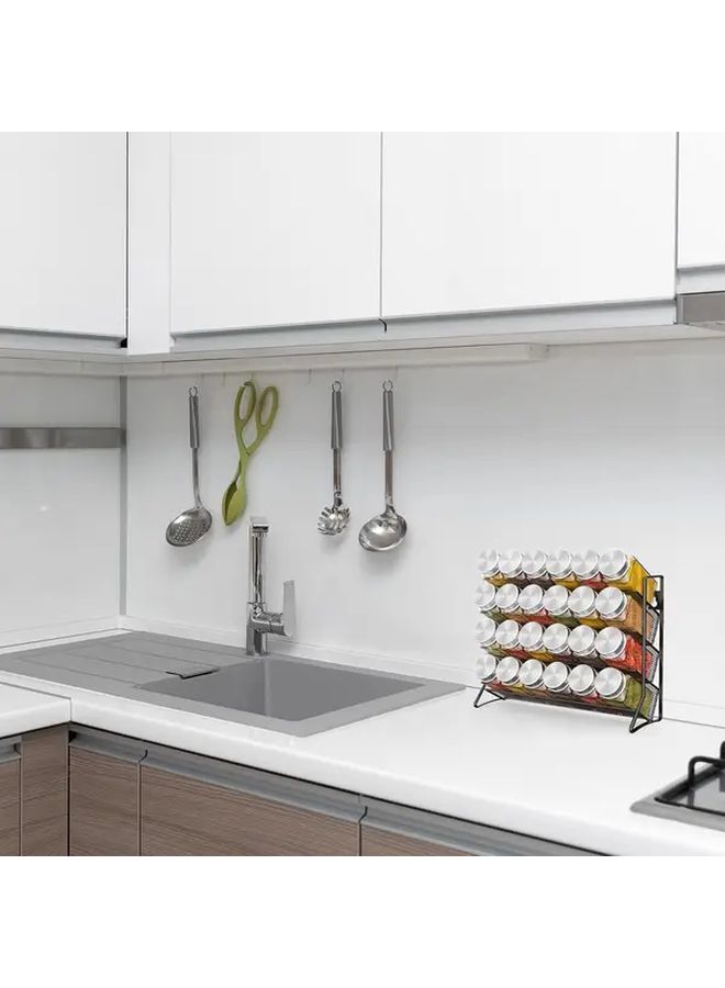 Black 4 Tier Spice Rack Metal Countertop Stand Holds 24 Jars Kitchen Cabinet Storage - Image 5