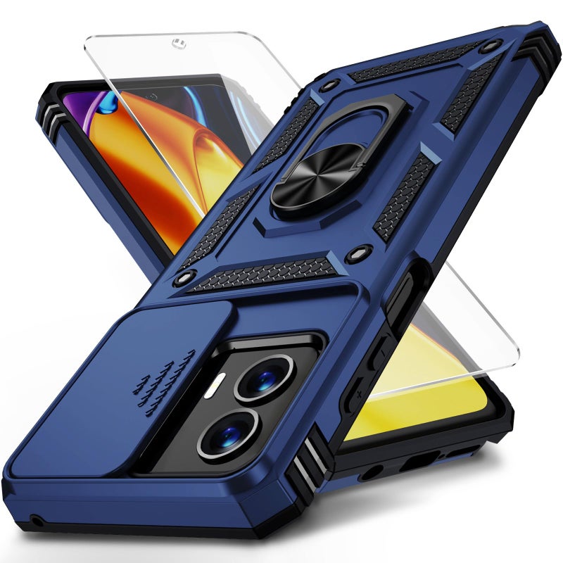 Weycolor for Moto G Stylus 5G 2024 Case with Camera Lens Cover, HD Screen Protector, 10 FT Military Grade Drop Protection, Magnetic Ring Holder Kickstand Protective Phone Case, Navy Blue - Image 1