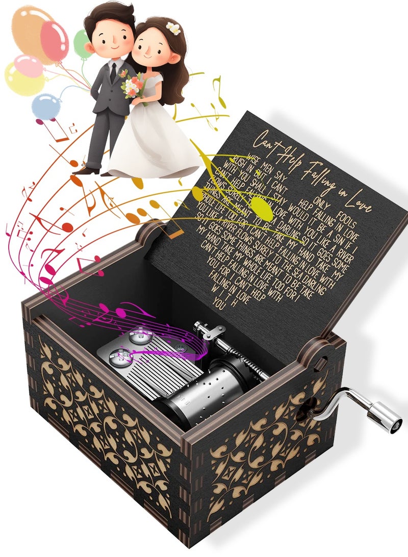 SANMUGEED Can't Help Falling in Love Music Box, Wooden Hand Crank Musical Box, Anniversary Valentines Birthday for Lover, Boyfriend, Girlfriend, Wife, Husband - Image 1