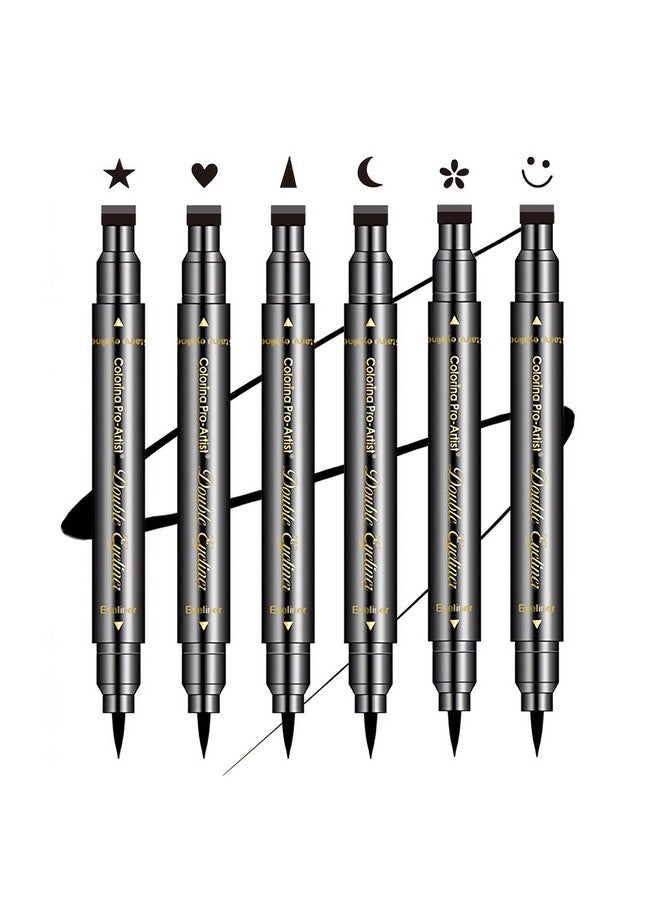 Sumeitang 6 Pcs Double Headed Eyeliner Stamps Set Black Liquid Eye Liner Pen With Starmoonheartflowersmileytriangle Stamp Stencils Shapes For Women Makeup Kit Long Lasting Waterproof Smudgeproof - Image 2