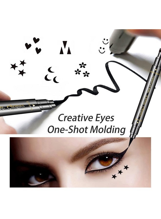 Sumeitang 6 Pcs Double Headed Eyeliner Stamps Set Black Liquid Eye Liner Pen With Starmoonheartflowersmileytriangle Stamp Stencils Shapes For Women Makeup Kit Long Lasting Waterproof Smudgeproof - Image 5