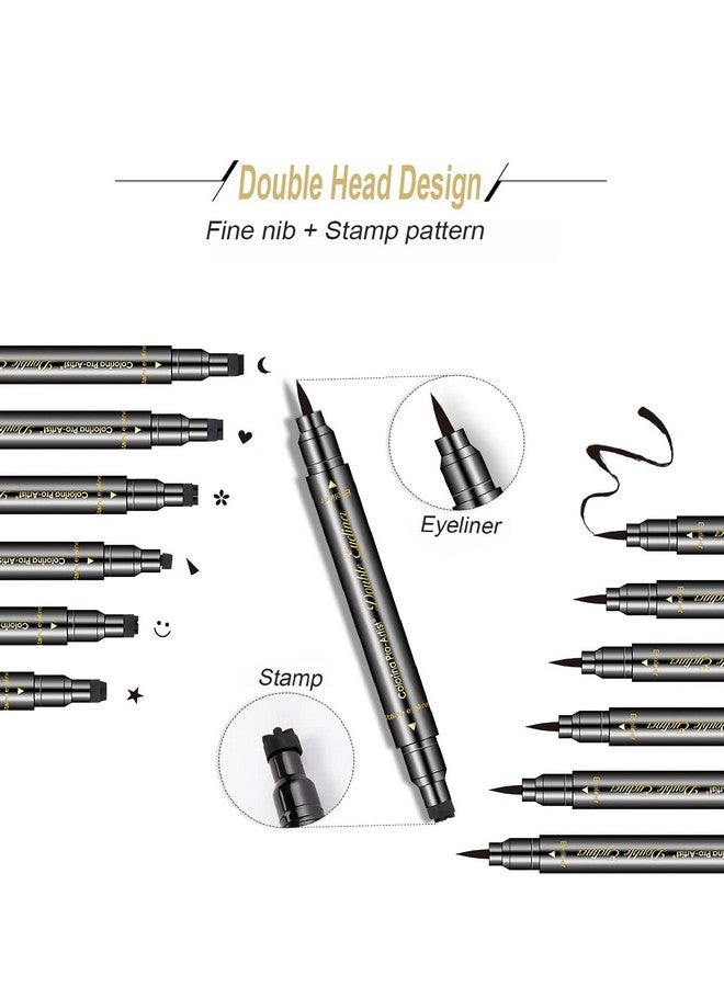Sumeitang 6 Pcs Double Headed Eyeliner Stamps Set Black Liquid Eye Liner Pen With Starmoonheartflowersmileytriangle Stamp Stencils Shapes For Women Makeup Kit Long Lasting Waterproof Smudgeproof - Image 3