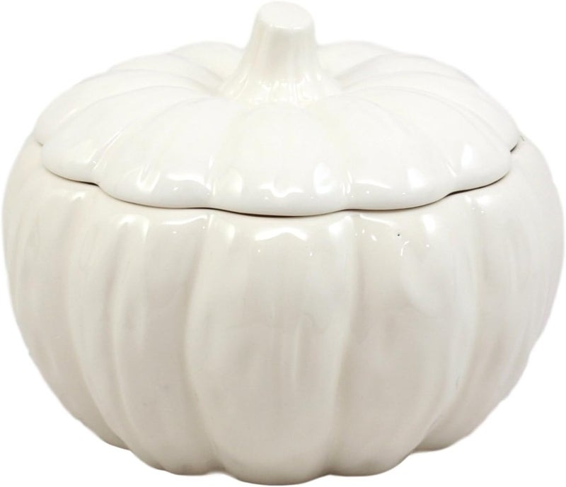 Ebros Gift Ceramic Stoneware White Harvest Pumpkin Bowl With Lid 6 Diameter 1 - Image 5