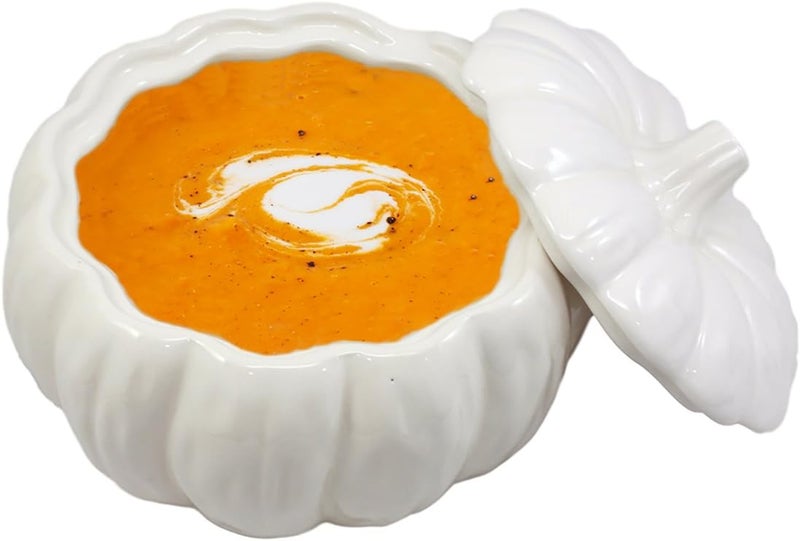 Ebros Gift Ceramic Stoneware White Harvest Pumpkin Bowl With Lid 6 Diameter 1 - Image 2