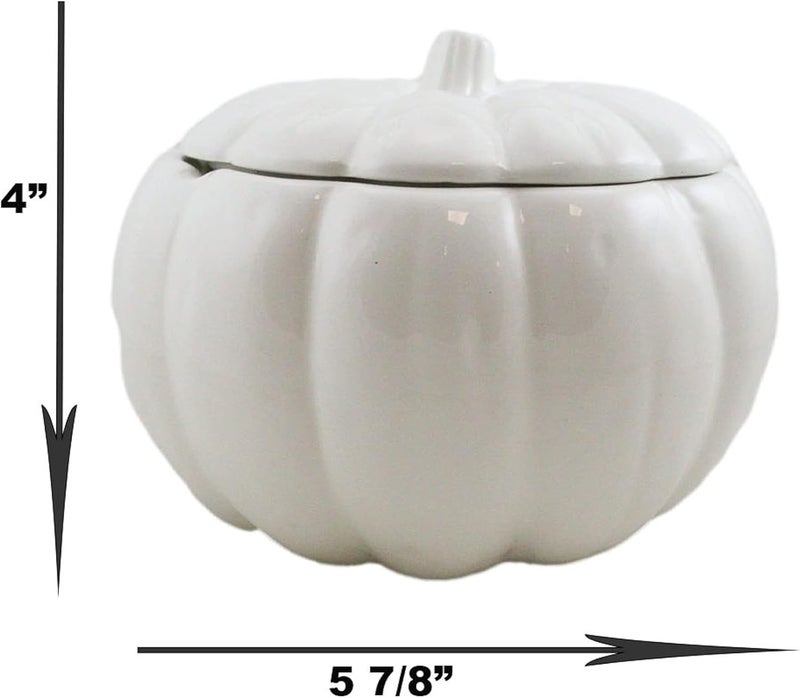 Ebros Gift Ceramic Stoneware White Harvest Pumpkin Bowl With Lid 6 Diameter 1 - Image 4