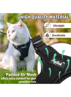 PUPTECK PUPTECK Cat Harness and Leash Set Escape Proof for Walking, Breathable Mash Vest Adjustable Harness for Cats Puppy Small Animals, Reflective at Night, Black Medium  - Image 3