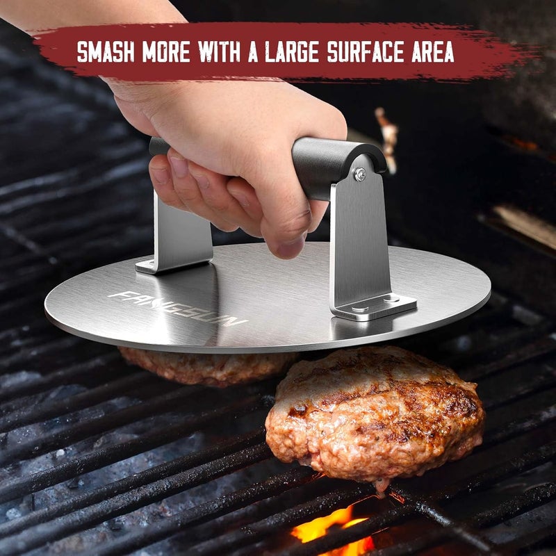 FANGSUN Bacon Press for Griddle, Stainless Steel Grill Press, 8.5-Inch Heavy-Duty Burger Press with Heat-Resistant Handle, Non Stick Hamburger Press, Weight Burger Smasher for Meat, Steak, Panini - Image 3