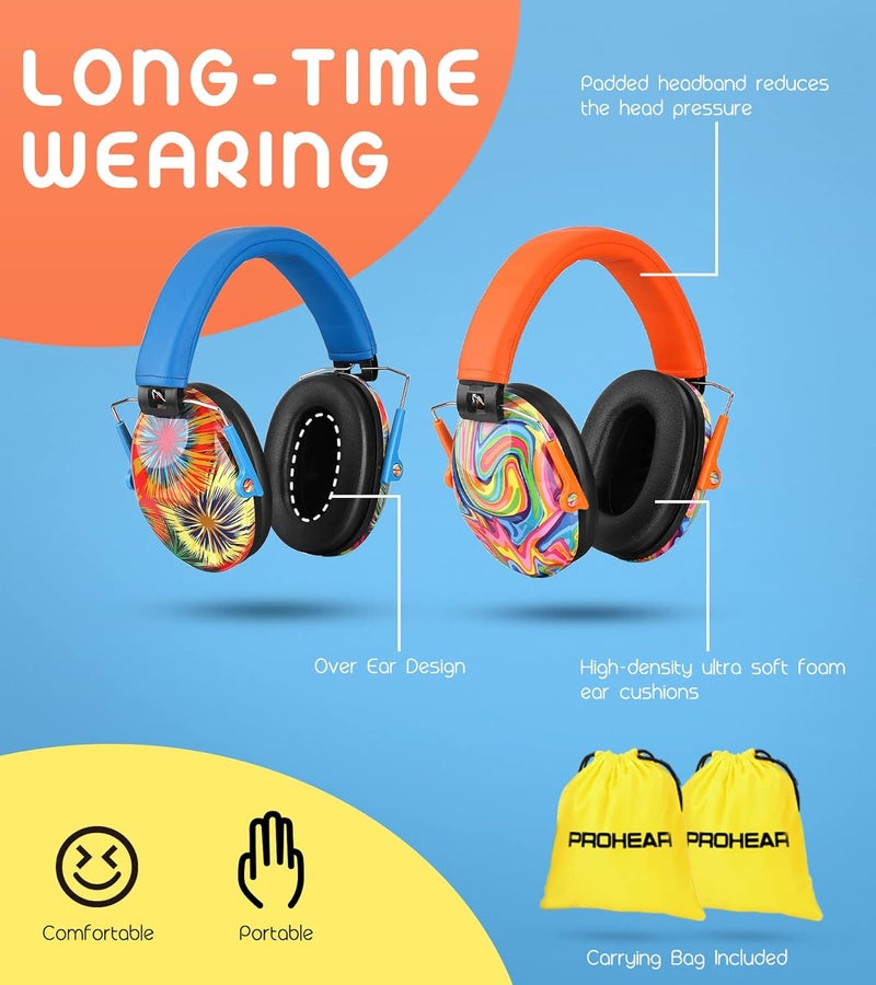 PROHEAR 032 2 Pack Kids Ear Protection, NRR 25dB, Adjustable Headband Safety Earmuffs for Sports Events, Concerts, Airports - Orange & Blue - Image 3