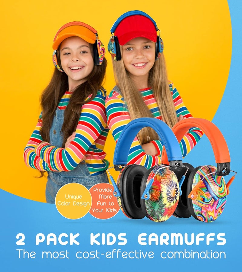 PROHEAR 032 2 Pack Kids Ear Protection, NRR 25dB, Adjustable Headband Safety Earmuffs for Sports Events, Concerts, Airports - Orange & Blue - Image 2