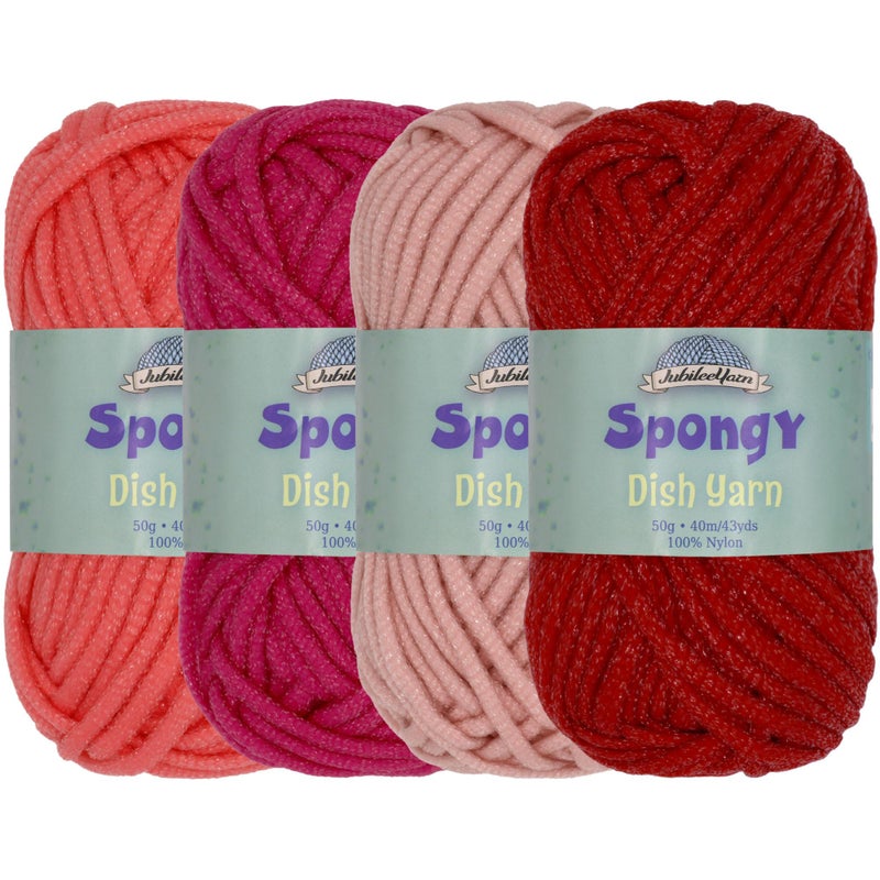 BambooMN JubileeYarn Spongy Dish Yarn  50gSkein Chunky Nylon Dishcloth  Shades of Red  4 Skeins