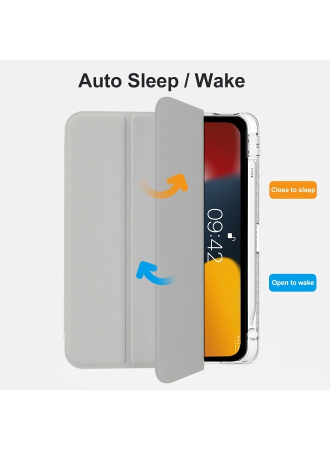 for iPad mini (2024/2021) 7th/6th 8.3-InchCase Cover ,Transparent Airbag With Pen Slot For Anti Drop, Tablet Protective Cover, Triple Fold Multi Angle Design, Automatic Wake-up/sleep, Soft Leather，Grey - Image 5