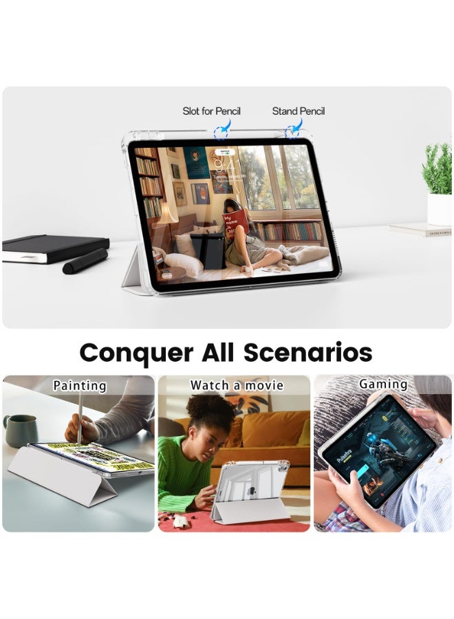 for iPad mini (2024/2021) 7th/6th 8.3-InchCase Cover ,Transparent Airbag With Pen Slot For Anti Drop, Tablet Protective Cover, Triple Fold Multi Angle Design, Automatic Wake-up/sleep, Soft Leather，Grey - Image 4