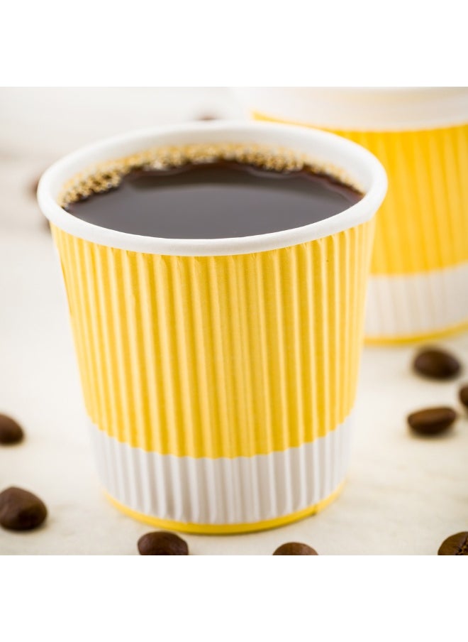 Restaurantware Restaurantware 4 Ounce Ripple Insulated Coffee Cups, 500 Double Wall Corrugated Tumblers, Leakproof, Non-Slip Light Yellow Paper Design, Recyclable, Ribbed Surface, Matching Lids Sold Separately  - Image 3