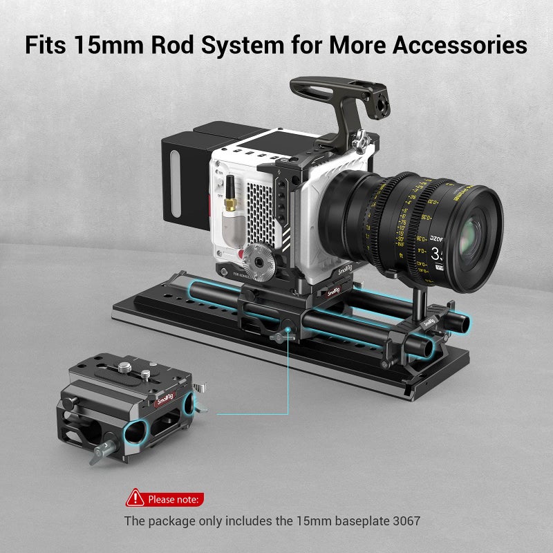 SmallRig Lightweight Base Plate Riser System with Dual 15mm Rod Clamp, Base Plate Magnesium Alloy Version, w/Plate for Manfrotto Style, 40% Lighter - 3067 - Image 4
