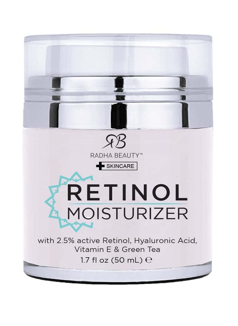 Radha beauty Radha Beauty Moisturizing Miracle Retinol Cream for Face - with 2.5% Retinol, Hyaluronic Acid, Vitamin E and Green Tea. Luxury Night and Day Cream 1.7 fl oz.  - Image 1